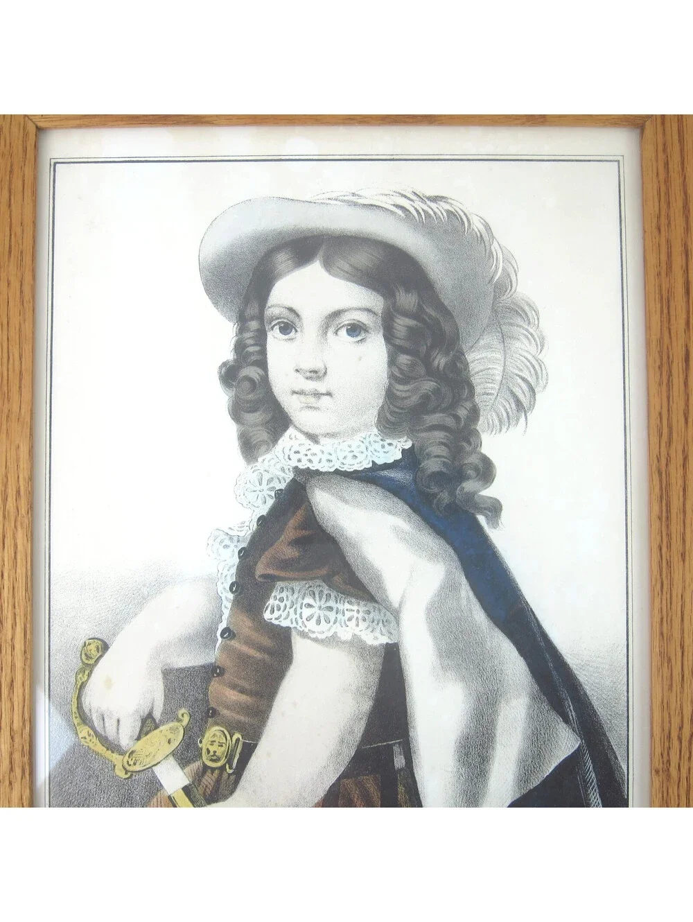 Antique Currier & Ives The Young Cavalier Hand Colored Lithograph 18 x 14 Framed